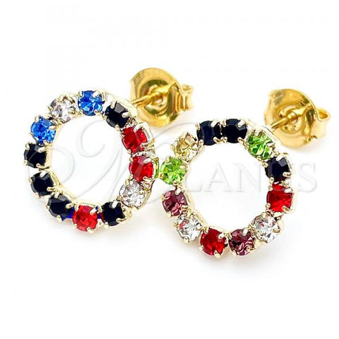 Oro Laminado Stud Earring, Gold Filled Style with Multicolor Cubic Zirconia, Polished, Golden Finish, 02.09.0217