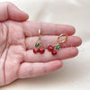 Oro Laminado Dangle Earring, Gold Filled Style Cherry Design, Red Enamel Finish, Golden Finish, 02.282.0031