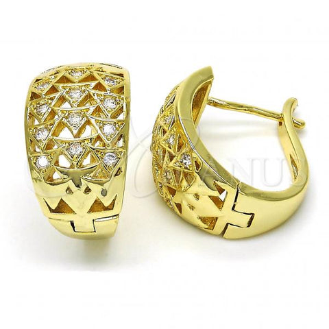 Oro Laminado Huggie Hoop, Gold Filled Style Chunky Design, with White Cubic Zirconia, Polished, Golden Finish, 02.266.0006.1.20