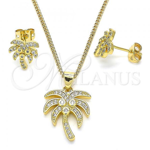 Oro Laminado Earring and Pendant Adult Set, Gold Filled Style Tree Design, with White Cubic Zirconia, Polished, Golden Finish, 10.342.0009