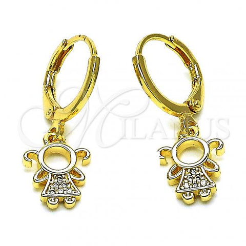 Oro Laminado Dangle Earring, Gold Filled Style Little Girl Design, with White Micro Pave, Polished, Golden Finish, 02.253.0061