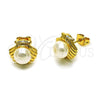 Oro Laminado Stud Earring, Gold Filled Style Shell Design, with Ivory Pearl, Polished, Golden Finish, 02.342.0364