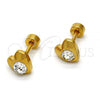 Stainless Steel Stud Earring, Heart Design, with White Crystal, Polished, Golden Finish, 02.271.0004