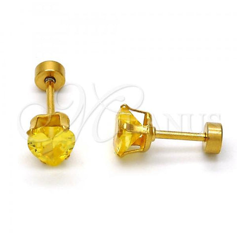 Stainless Steel Stud Earring, Heart Design, with Peridot Cubic Zirconia, Polished, Golden Finish, 02.271.0009.5