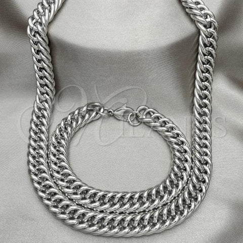 Stainless Steel Necklace and Bracelet, Square Franco Design, Polished,, 06.278.0014