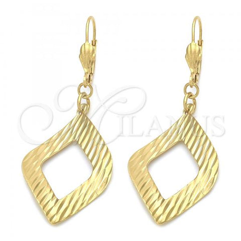 Oro Laminado Dangle Earring, Gold Filled Style Hollow Design, Golden Finish, 72.008