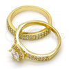 Oro Laminado Wedding Ring, Gold Filled Style Duo Design, with White Cubic Zirconia, Polished, Golden Finish, 01.99.0035.08 (Size 8)