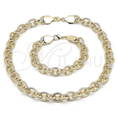 Oro Laminado Necklace and Bracelet, Gold Filled Style Chunky Design, Polished, Golden Finish, 06.331.0001