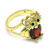 Oro Laminado Multi Stone Ring, Gold Filled Style Owl Design, with Garnet and Black Cubic Zirconia, Polished, Golden Finish, 01.380.0016.1.09