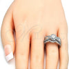 Oro Laminado Wedding Ring, Gold Filled Style Duo Design, with White Cubic Zirconia, Rhodium Finish, 01.284.0029.1.09 (Size 9)