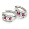 Rhodium Plated Huggie Hoop, with Ruby and White Cubic Zirconia, Polished, Rhodium Finish, 02.267.0014.8.20
