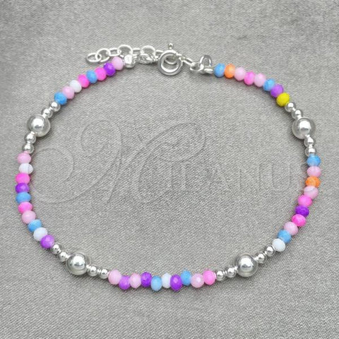 Sterling Silver Fancy Bracelet, Ball Design, with Multicolor Crystal, Polished, Silver Finish, 03.401.0023.07