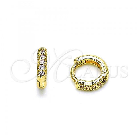 Oro Laminado Huggie Hoop, Gold Filled Style with Pink Micro Pave, Polished, Golden Finish, 02.195.0110.4.10