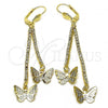 Oro Laminado Long Earring, Gold Filled Style Butterfly Design, with Cubic Zirconia, Golden Finish, 5.071.011