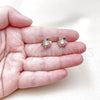 Oro Laminado Stud Earring, Gold Filled Style Flower Design, with Multicolor Cubic Zirconia, Polished, Golden Finish, 02.411.0054