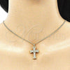 Oro Laminado Pendant Necklace, Gold Filled Style Cross Design, with White Micro Pave, Polished, Golden Finish, 04.342.0048.18