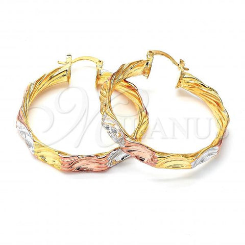 Oro Laminado Medium Hoop, Gold Filled Style Diamond Cutting Finish, Tricolor, 5.143.007.1