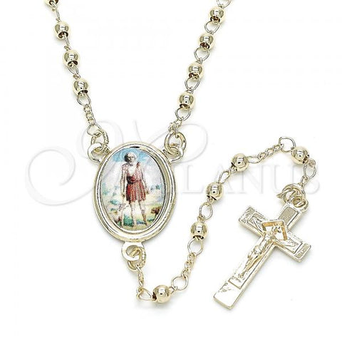 Oro Laminado Thin Rosary, Gold Filled Style San Lazaro and Crucifix Design, Polished, Golden Finish, 09.253.0037.20