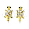 Oro Laminado Huggie Hoop, Gold Filled Style Turtle Design, with White Cubic Zirconia, Polished, Golden Finish, 02.210.0712.12