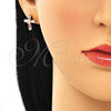 Oro Laminado Stud Earring, Gold Filled Style Cross Design, with White Cubic Zirconia, Polished, Golden Finish, 02.345.0011.1