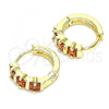 Oro Laminado Huggie Hoop, Gold Filled Style with Garnet Cubic Zirconia, Polished, Golden Finish, 02.210.0654.15