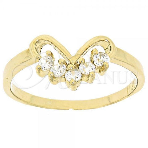 Oro Laminado Multi Stone Ring, Gold Filled Style Heart Design, with White Cubic Zirconia, Polished, Golden Finish, 5.165.021.07 (Size 7)