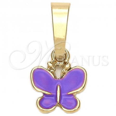 Oro Laminado Fancy Pendant, Gold Filled Style Butterfly Design, Purple Enamel Finish, Golden Finish, 05.163.0064.5