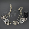 Oro Laminado Long Earring, Gold Filled Style Heart Design, Diamond Cutting Finish, Tricolor, 5.112.002
