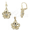 Oro Laminado Earring and Pendant Adult Set, Gold Filled Style Flower Design, with Cubic Zirconia, Golden Finish, 10.179.0011
