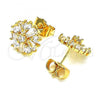 Oro Laminado Stud Earring, Gold Filled Style Flower Design, with White Cubic Zirconia, Polished, Golden Finish, 02.387.0086