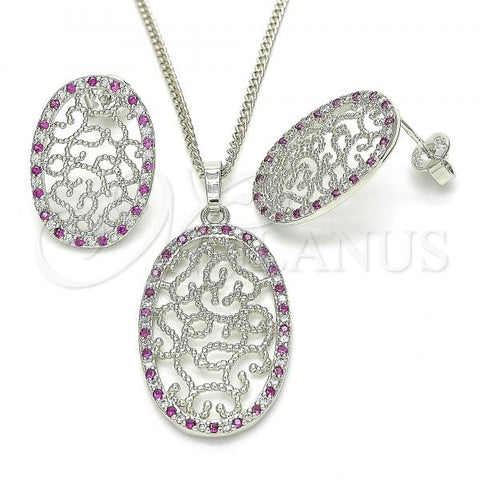 Rhodium Plated Earring and Pendant Adult Set, with Ruby and White Cubic Zirconia, Polished, Rhodium Finish, 10.233.0038.6