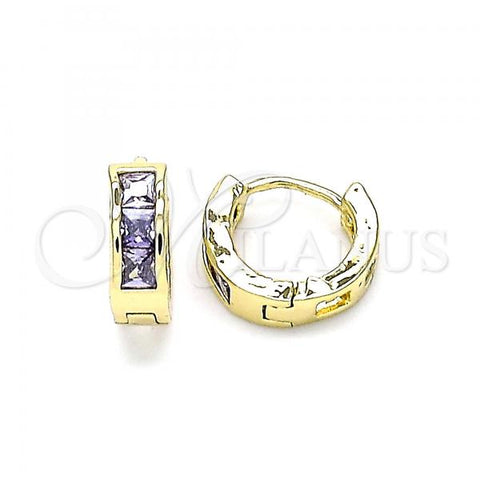 Oro Laminado Huggie Hoop, Gold Filled Style with Amethyst Cubic Zirconia, Polished, Golden Finish, 02.210.0640.3.10