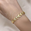 Oro Laminado Solid Bracelet, Gold Filled Style Heart Design, Diamond Cutting Finish, Golden Finish, 03.413.0001.07