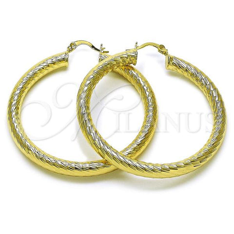 Oro Laminado Large Hoop, Gold Filled Style Hollow Design, Diamond Cutting Finish, Golden Finish, 02.170.0310.50