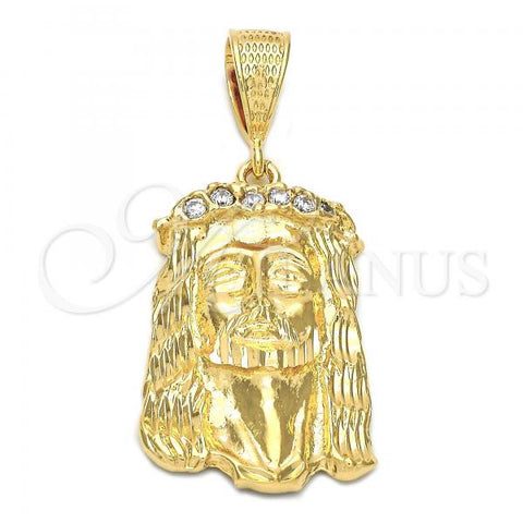 Oro Laminado Religious Pendant, Gold Filled Style Jesus Design, with White Crystal, Golden Finish, 5.187.002