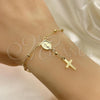Oro Laminado Bracelet Rosary, Gold Filled Style Cross and Divino Niño Design, Polished, Golden Finish, 09.02.0068
