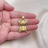 Oro Laminado Fancy Pendant, Gold Filled Style Teddy Bear Design, Polished, Golden Finish, 05.342.0209