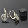 Oro Laminado Leverback Earring, Gold Filled Style Heart and Love Design, with White Cubic Zirconia, Polished, Golden Finish, 5.125.002
