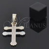 Oro Laminado Religious Pendant, Gold Filled Style Cross Design, Diamond Cutting Finish, Tricolor, 05.163.0041.1