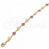 Oro Laminado Fancy Anklet, Gold Filled Style Evil Eye and Elephant Design, Red Resin Finish, Golden Finish, 03.326.0010.1.10
