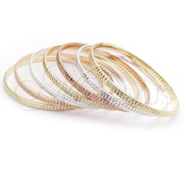 Gold Plated Semanario Bangle, Diamond Cutting Finish, Tricolor, 07.07.0004.05