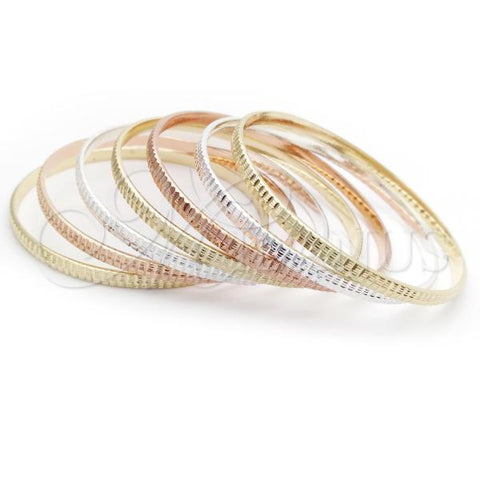 Gold Plated Semanario Bangle, Diamond Cutting Finish, Tricolor, 07.07.0004.05