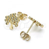 Oro Laminado Stud Earring, Gold Filled Style Tree Design, with White Micro Pave, Polished, Golden Finish, 02.342.0080