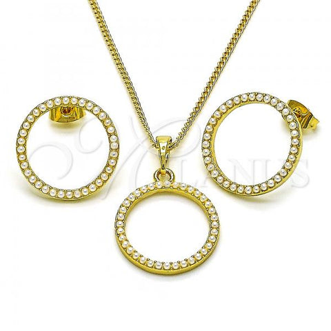 Oro Laminado Earring and Pendant Adult Set, Gold Filled Style with Ivory Pearl, Polished, Golden Finish, 10.379.0069