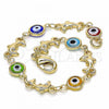 Oro Laminado Fancy Bracelet, Gold Filled Style Evil Eye and Dolphin Design, Multicolor Resin Finish, Golden Finish, 03.326.0009.06
