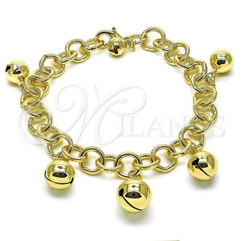 Oro Laminado Charm Bracelet, Gold Filled Style Rolo Design, Polished, Golden Finish, 03.331.0250.09