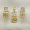 Oro Laminado Earring and Pendant Adult Set, Gold Filled Style Greek Key Design, with White Crystal, Polished, Two Tone, 10.59.0067