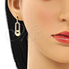 Oro Laminado Dangle Earring, Gold Filled Style Paperclip and Heart Design, with White Micro Pave, Polished, Golden Finish, 02.210.0669