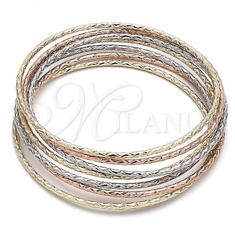Oro Laminado Semanario Bangle, Gold Filled Style Diamond Cutting Finish, Tricolor, 07.93.0008.1.05