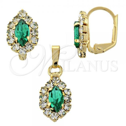 Oro Laminado Earring and Pendant Adult Set, Gold Filled Style with Emerald and White Cubic Zirconia, Polished, Golden Finish, 10.122.0003.3